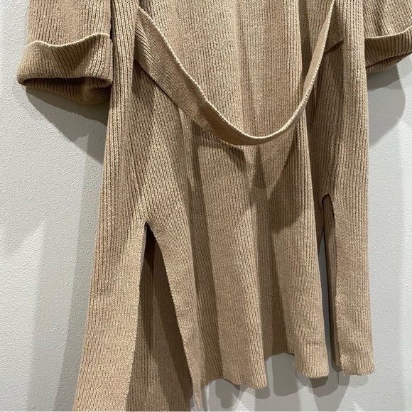 Mod Ref Longline Knit Cardigan Open Front Side Slits Beige Tan Medium - Picture 9 of 9